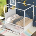 thumbnail image 3 of Queen Size Canopy Platform Bed with Twin Size Trundle and Three Storage Drawers,White, 3 of 6