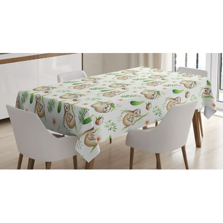 

Sloth Tablecloth Baby Sloth and Mother Soft Colored Flowers Coconut Tree Leaves Happy Family Rectangular Table Cover for Dining Room Kitchen 60 X 90 Inches Light Brown Green by Ambesonne