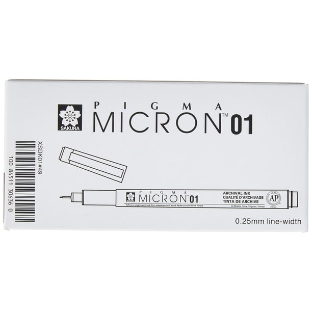 Sakura Micron Pluma para Dibujo 01 Negra 0.25 mm Paquete de 12