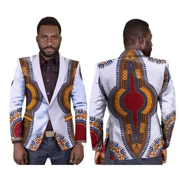 Men Blazer Jacket Single Button Suits Dashiki Print Outwear African Mens Clothes