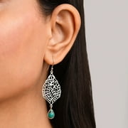 Turquoise Earrings, Drop Filigree Earrings, Turquoise Gemstone Handmade Jewelry