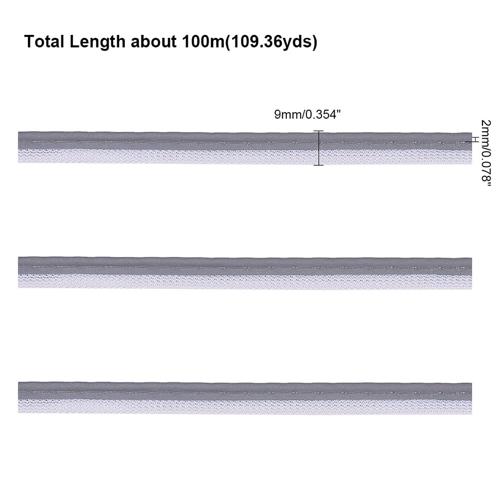 Reflective Fabric Tape Strip For Costumes Bag Sewing Edge Strip Sewing Accessory Gray 9x2mm 100m/bundle