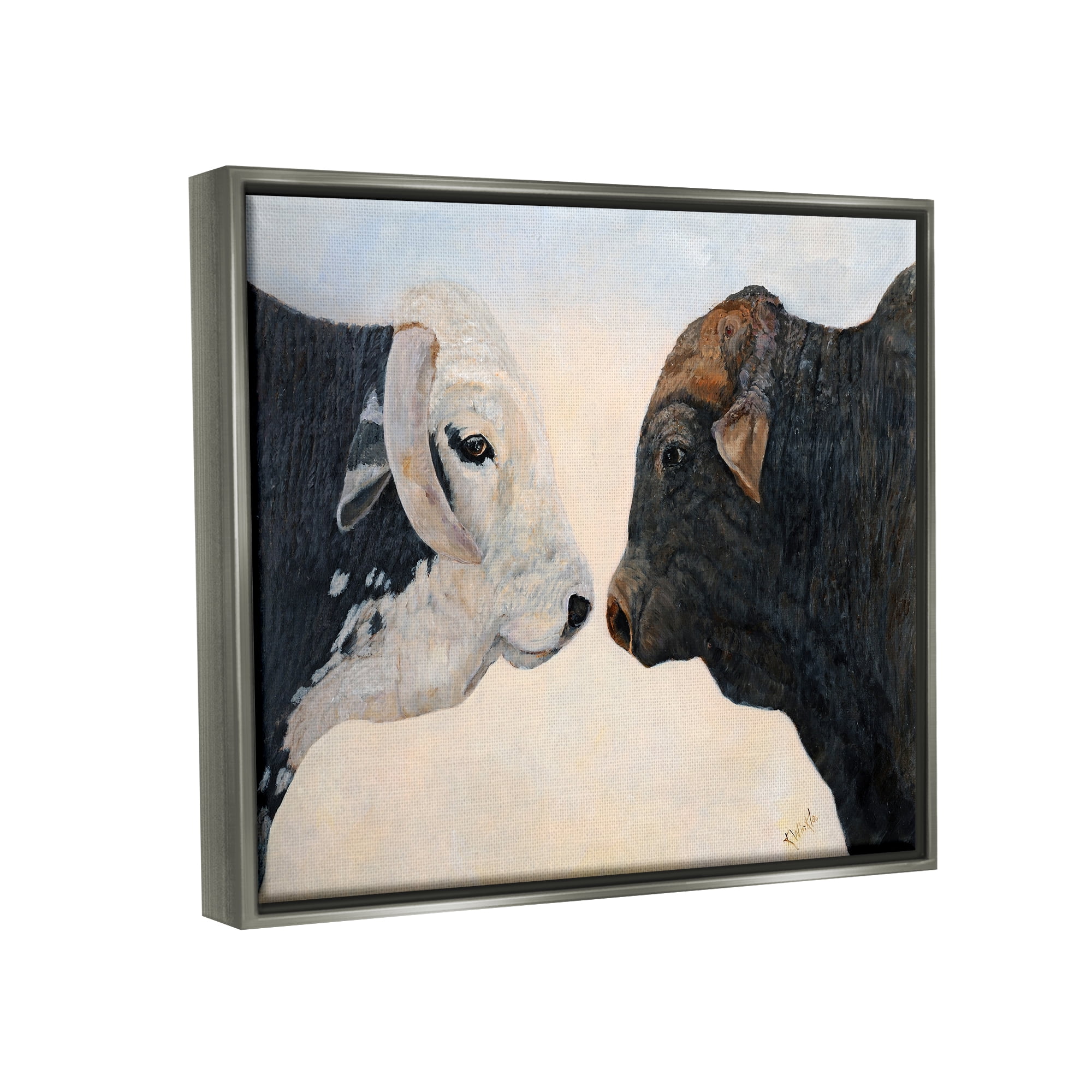 Stupell Oxen Cattle Duo Rural Wildlife Animals & Insects Painting Gray Floater Framed Art Print Wall Art