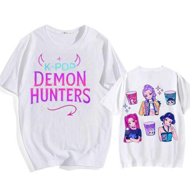 Pop cazadora para niña Demo-n Hunters Boys Girls Fashion Round-Neck Group Panels T Shirt (White)