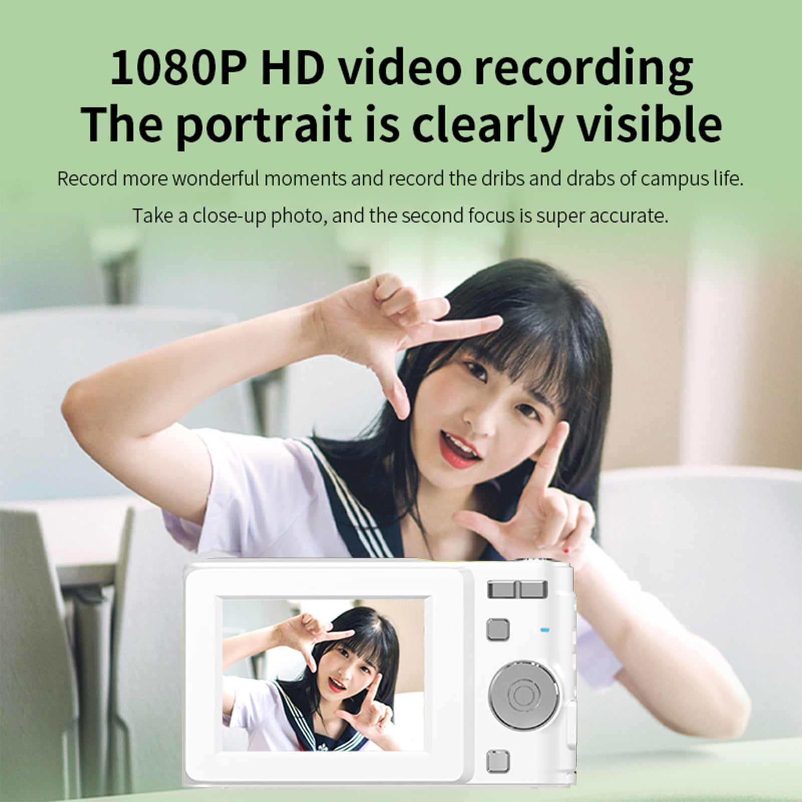 White Ccd High Definition Macro Digital Camera 16X Zoom 2.4 Inch Screen 800W Effective Pixel Recording Selfie Beauty Filter Camera With Built In Battery White