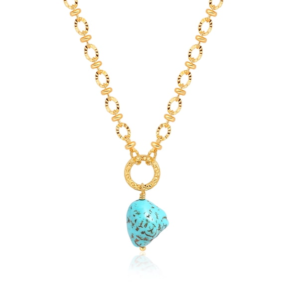 Aobei Pearl Irregular Turquoise Charm Oval Chain Choker for Women Dainty 18K Gold Plated Satellite Chain Link Necklace Bohemian Gemstone Jewelry