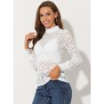 thumbnail image 2 of Blusa floral de manga larga con cuello alto y manga larga con encaje de malla para mujer Blanco M, 2 of 5