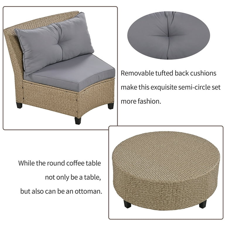 Set of Two Semi Circle Back Wicker Chairs with Seat Cushion Set of Two Semi Circle Back Wicker Chairs with Seat Cushion