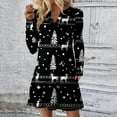 thumbnail image 2 of Women's Christmas Printed Dress Loose Fit V-Neck Casual Long Sleeze Holiday Party Dress, Flowy A-Line Vintage Style with Festive Pattern,Black,Size L, 2 of 5