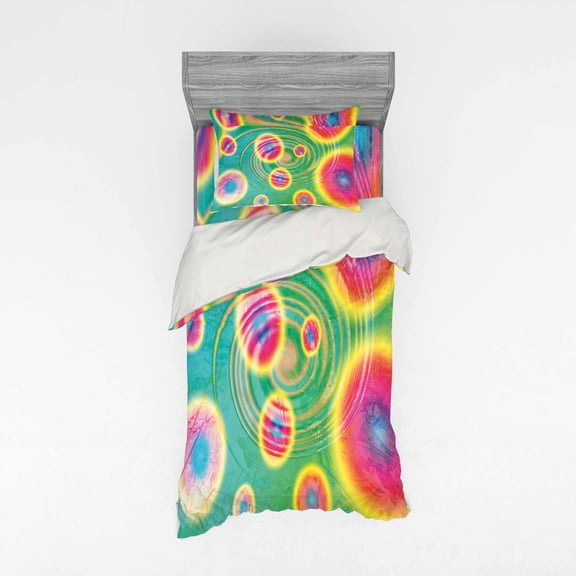 Ambesonne Psychedelic Bedding Set 3 Pcs, Outer Space Retro, Twin, Green Yellow