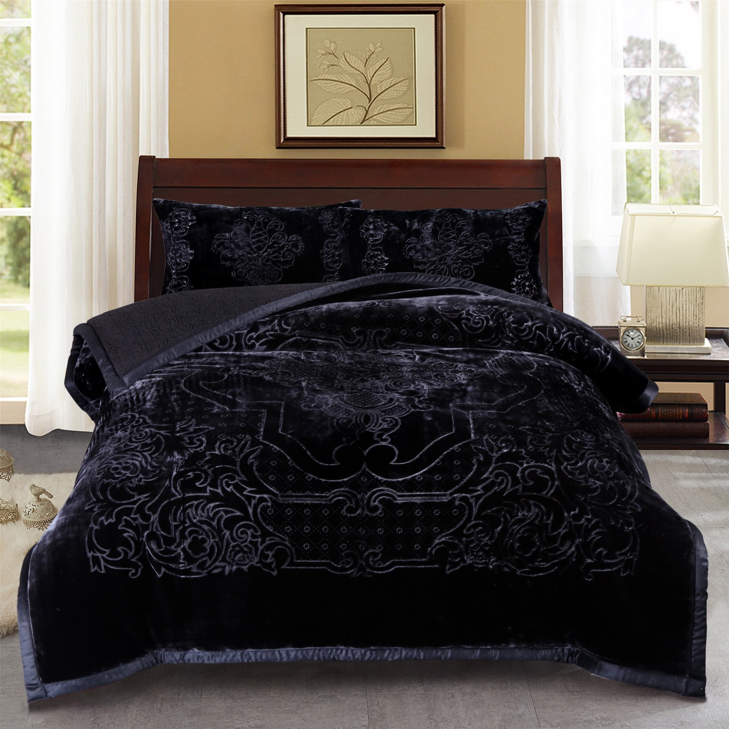 JML 3 Piece Flannel Fleece Sherpa Blanket,Thick Warm Plush Borrego