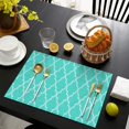 thumbnail image 3 of Turquoise Geometric Quatrefoil Pattern Summer Placemats Table Placemats Set Of 6-Linen Kitchen Washable Placemats Table Mats 11.8"x17.7" Non-Slip Heat Resistant, 3 of 5