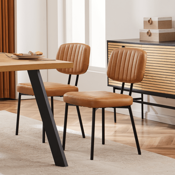 JOINSUN Dining Chairs Set of 2, PU Leather Accent Chair, For Kitchen, Living Room, Brown