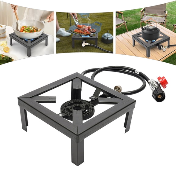 Loyalheartdy 8000W Portable Camping Gas Stove Single Burner Propane Cooker w/Adjustable Regulator Hose for BBQ Outdoor Cooking Camping