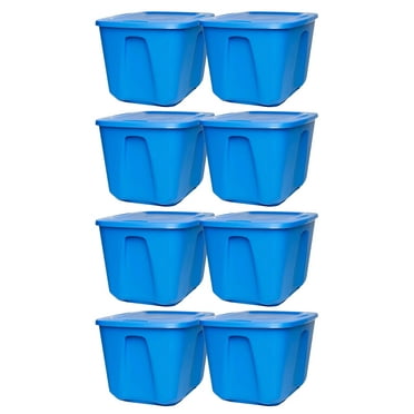 Homz 18 Gal Standard Plastic Storage Container w/ Secure Lid, Blue, 8 Pack