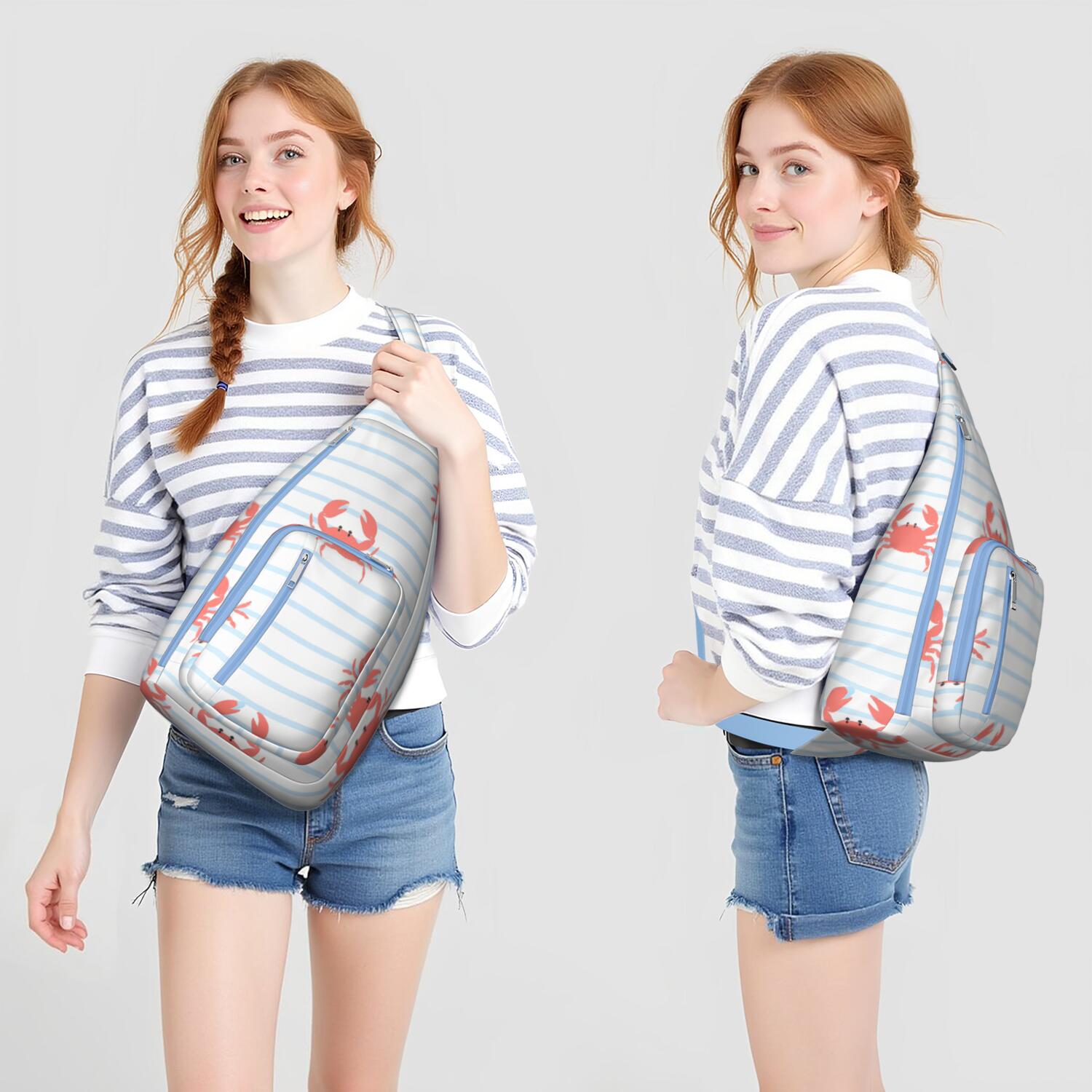 Stylish Travel Sling Bag Marine Adorable Crab Crossbody Shoulder Backpack Adjustable Lightweight Travel Hiking Casual Daypack for Unisex