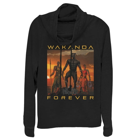 Junior's Marvel Black Panther 2018 Wakanda Forever  Cowl Neck Sweatshirt Black Medium