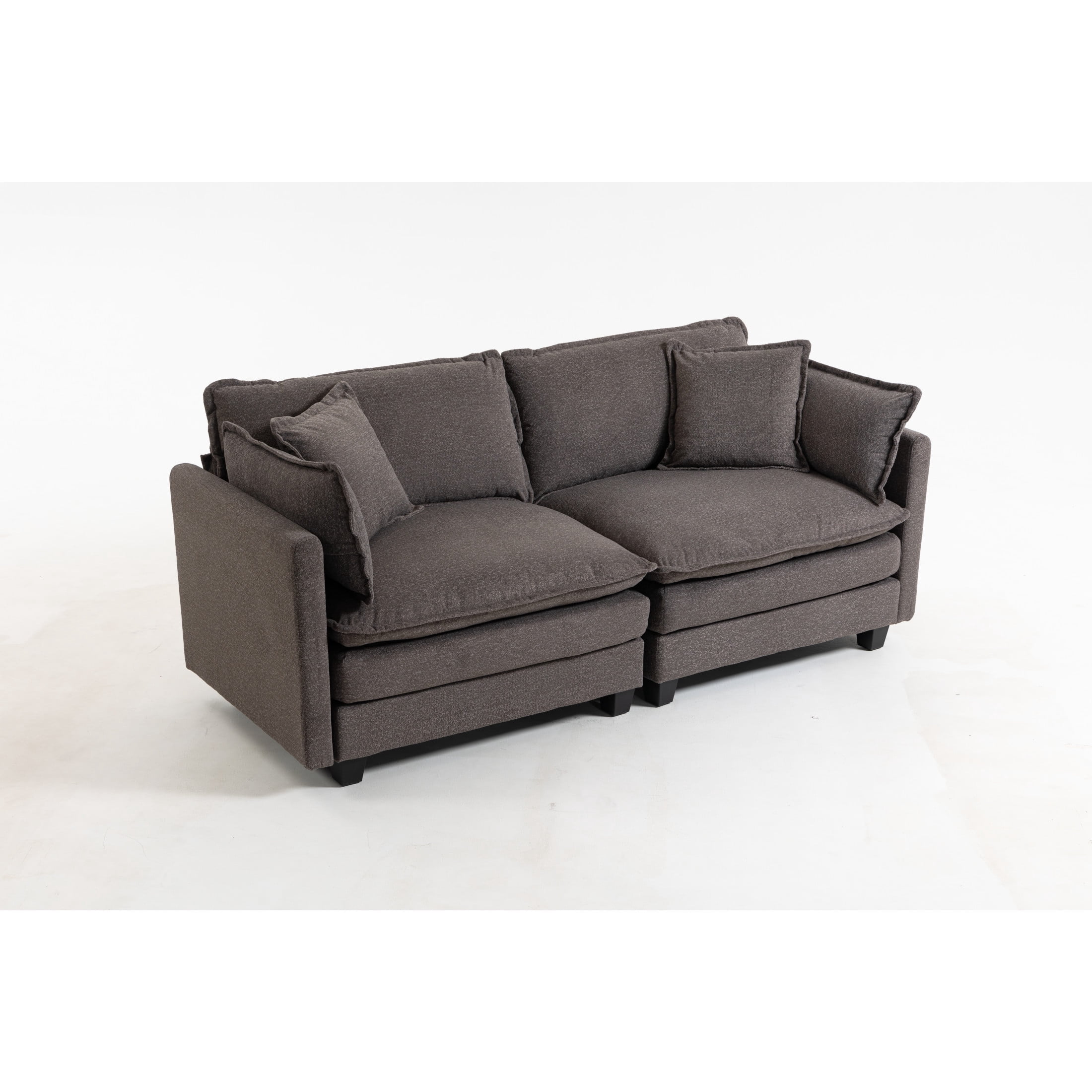GDF Studio Udolf 77.95" Modern 2-Seat Modular Sectional Sofa with Waist Pillows, Chaise Lounge for Living Room, Grey