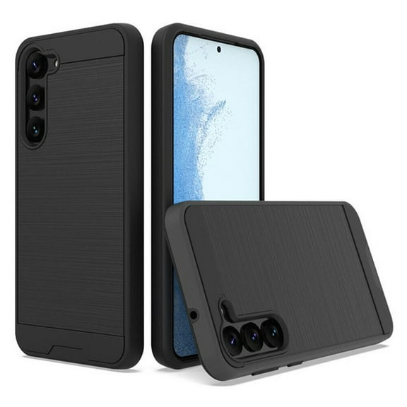 Kaleidio Case For Samsung Galaxy S23  Plus 5G (6.6") [Brushed Metal Texture] Hybrid 2-Piece Armor [Shockproof] Slim Cover [Black/Black]