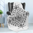 thumbnail image 4 of Mexican Soft Flannel Fleece Throw Blanket, Maya with Prehistoric Geometric Form Triangles Lines Squares Print, Cozy Plush for Indoor and Outdoor Use, 70" x 90", White Black, by Ambesonne, 4 of 5