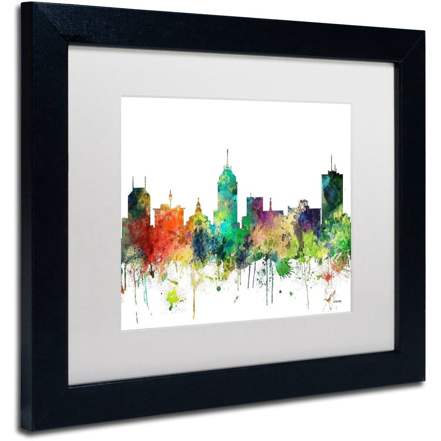Trademark Fine Art "Fresno California Skyline SP" Canvas Art by Marlene Watson, White Matte, Black Frame