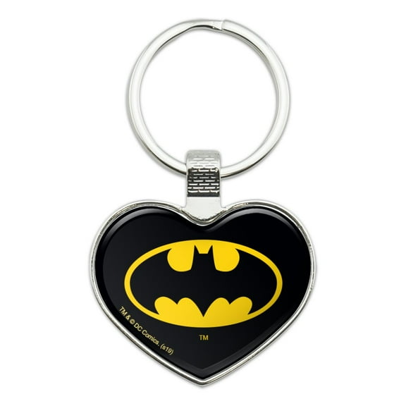 Batman Classic Bat Shield Logo Keychain Heart Love Metal Key Chain Ring