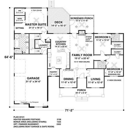 TheHouseDesigners-1169 Construction-Ready Southern Country House Plan with Basement Foundation (5 Printed