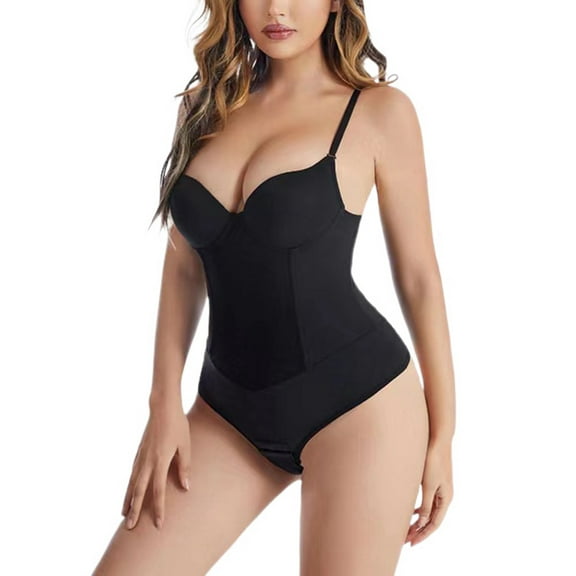 Defitshape Women's Tummy Control Shapewear Thong Body Shaper Spandex Slimming Firm Firm Control Fitted Shaper Black 0