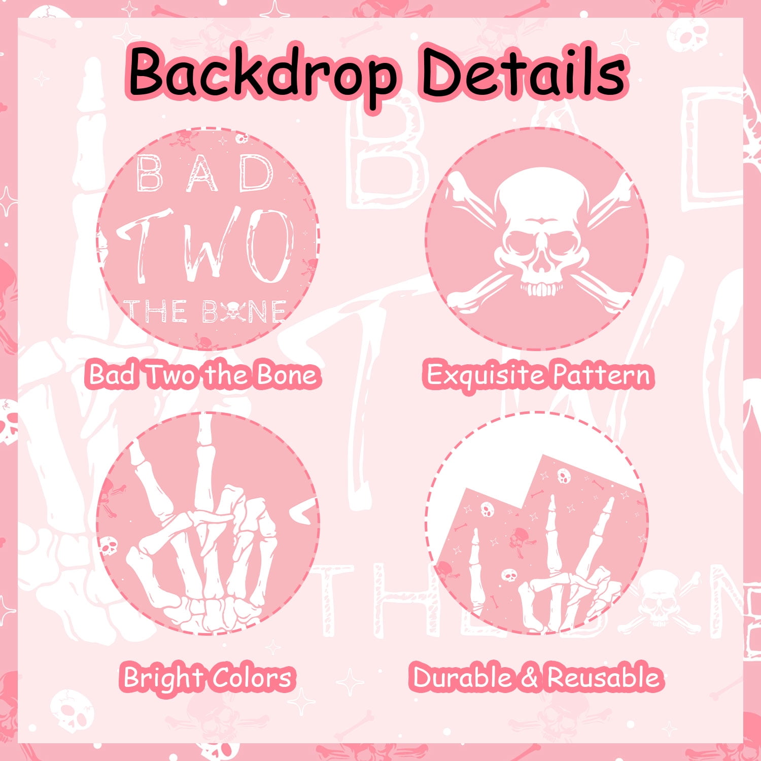 Bad Two The Bone 2nd Birthday Party Decorations for Girls Pink Balloon Garland Arch Kit with Skull Bone Bad Two The Bone Backdrop, Rock n Roll Music Theme 90s Second Birthday Party Decor