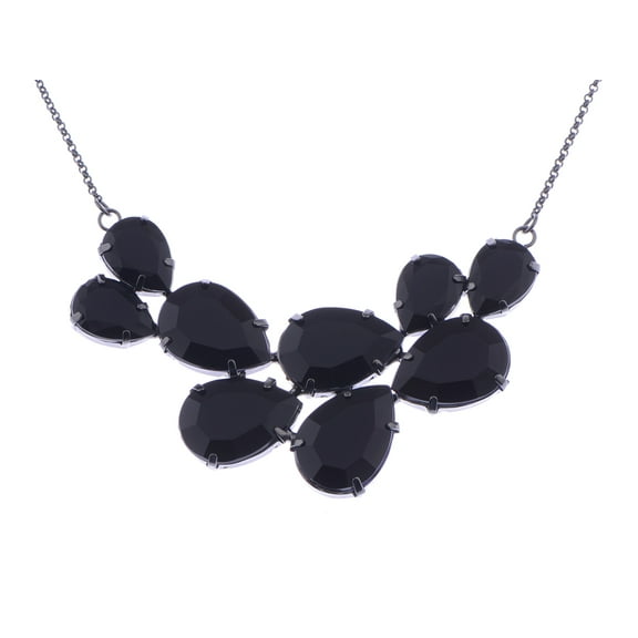 Black Crystal Teardrop Cluster Chunky Statement Bib Pendant Necklace