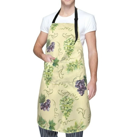

Kdxio Green And Purple Grapes Apron with Pockets Adjustable Kitchen Aprons for Men Women Waterproof Aprons for Cooking Drawing Crafting Baking Household Cleaning