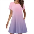 thumbnail image 2 of Womens Dresses,Women'S Summer Gradient Color Double Pocket Short Sleeve Round Neck T-Shirt Dress,Pink,M, 2 of 5