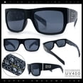 thumbnail image 2 of Locs Mens Skull Pattern Arm Thick Temple Rectangle Gangster Sunglasses Shiny Black - Dark Skull, 2 of 8