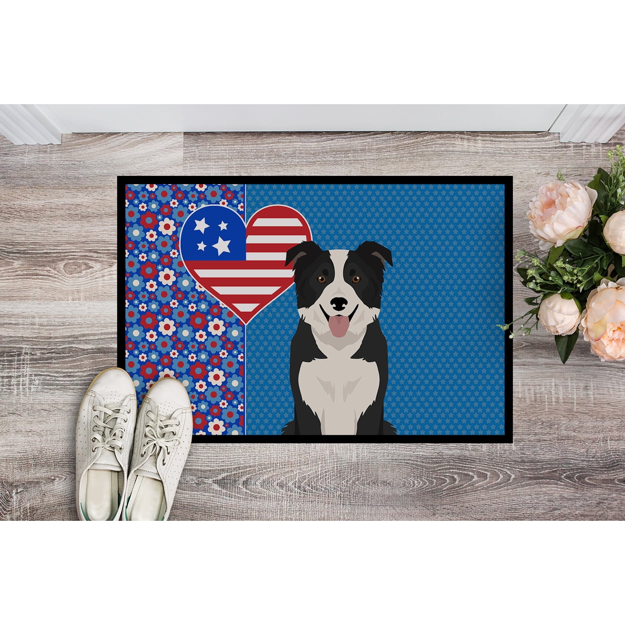 Black and White Border Collie USA American Indoor or Outdoor Mat 24x36