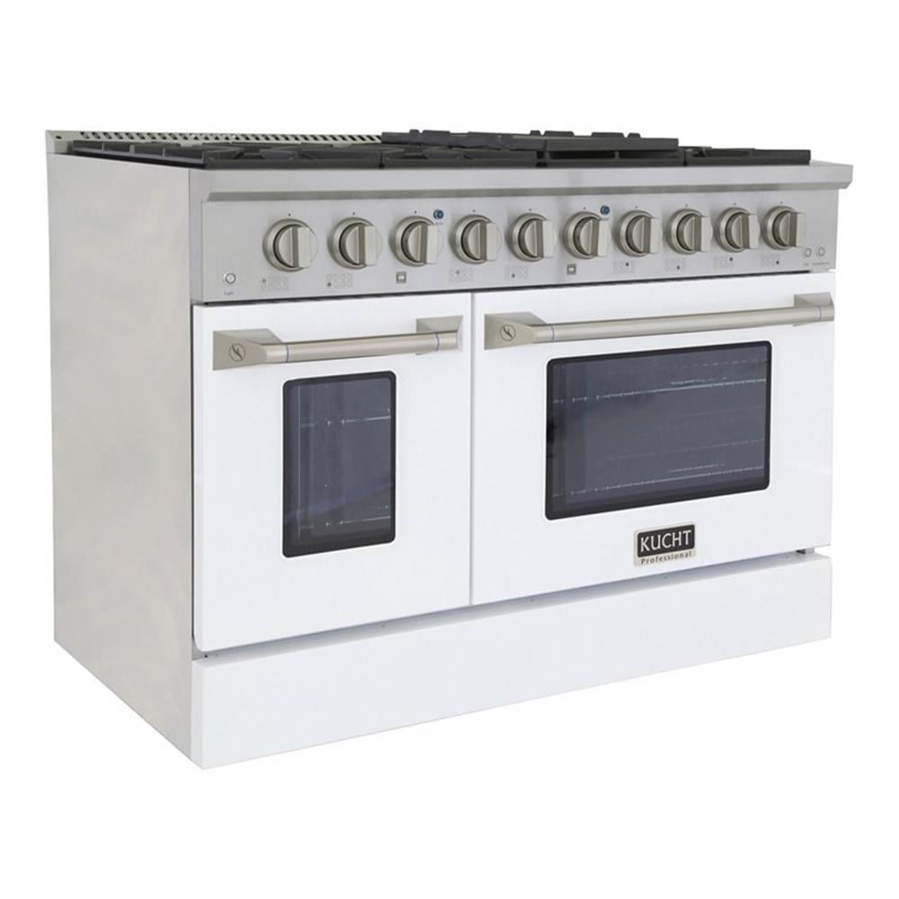 Pemberly Row 48" Stainless Steel Natural Gas Range in Silver/White