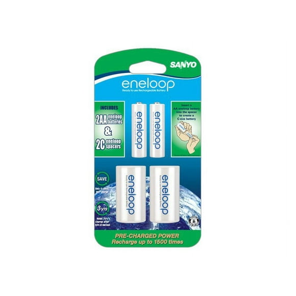Sanyo eneloop AA Lot de 2 avec Entretoise "C" - Batterie 2 x type AA - NiMH - (rechargeable) - 1900 mAh