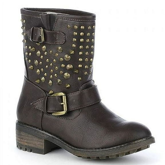 Bamboo Studded Women's Size 7.5 Buckles Combat Boots, 2"