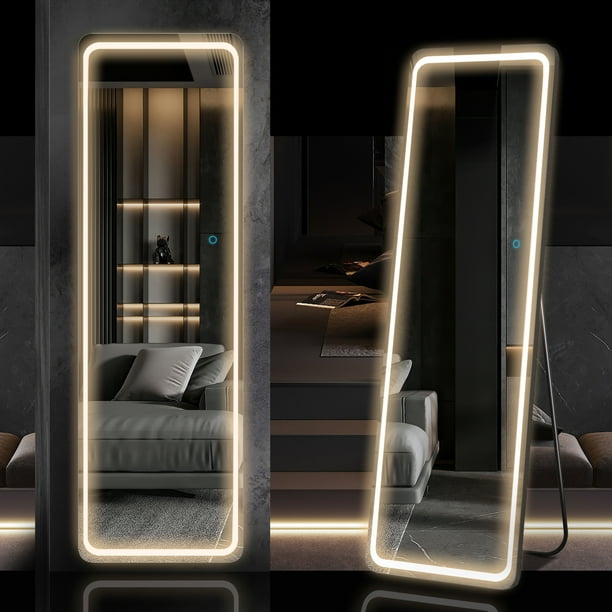 LVSOMT 63"x20" Full Length Mirror with LED Lights, Free Standing Tall