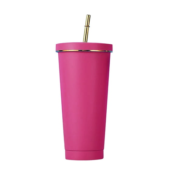 Clearance! Nomeni Sippy Cups Double Layer Stainless Steel Portable Edged Insulation Cup Creative Straw Cup Durable Paint 500Ml Kitchen Essentials Hot Pink