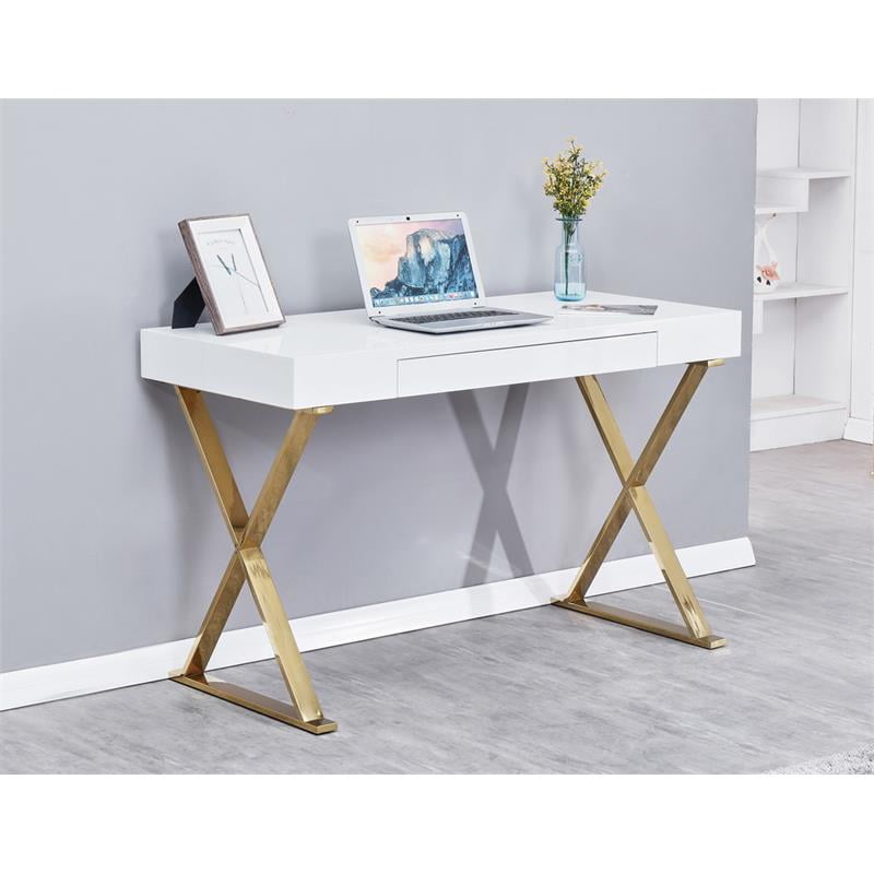 Best Master Modern Stainless Steel Frame Computer Desk Gold High Gloss