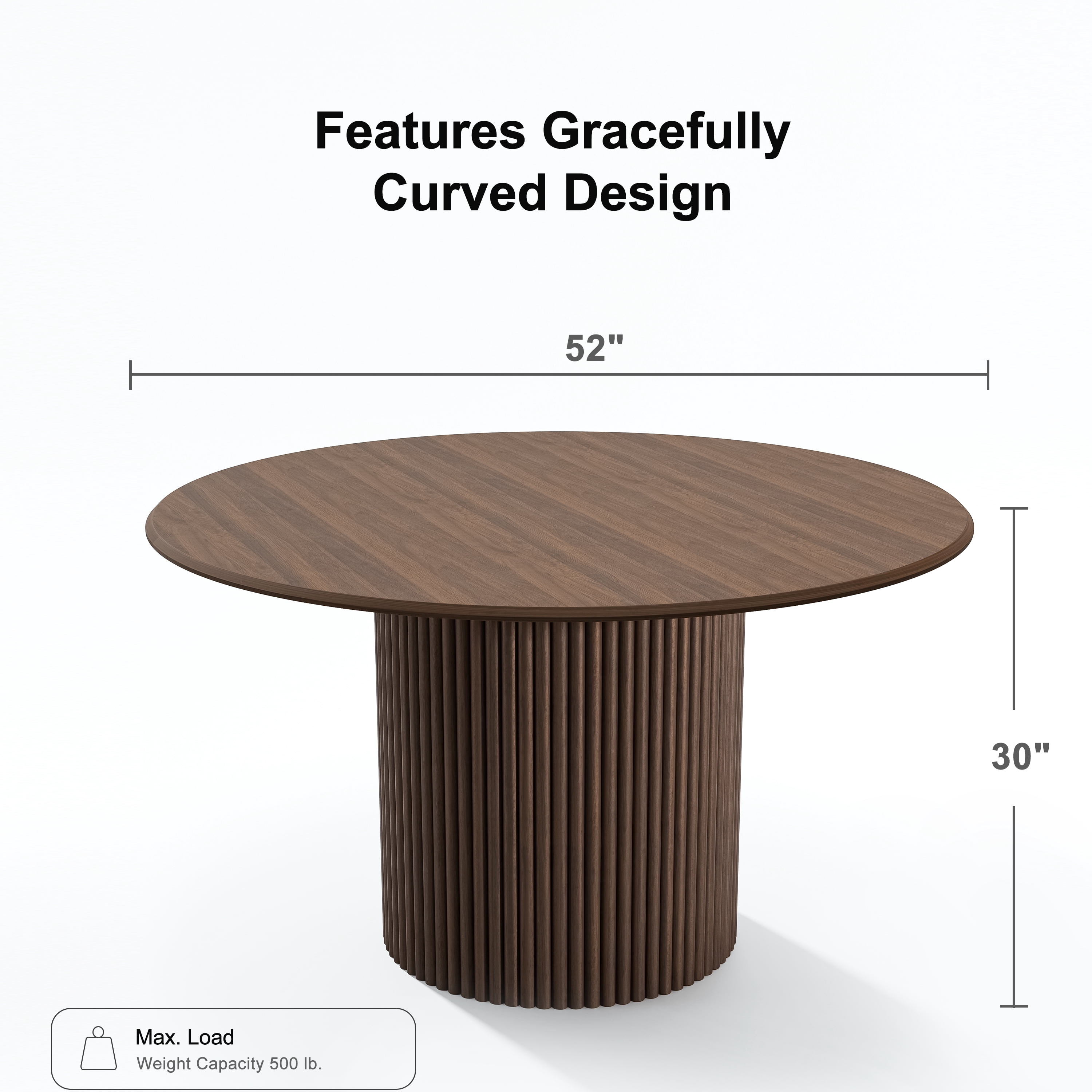 MAYEERTY 52" Round Wood Dining Table for 4-6 People, Modern Kitchen Table with Heavy Duty Wood Base, Walnut