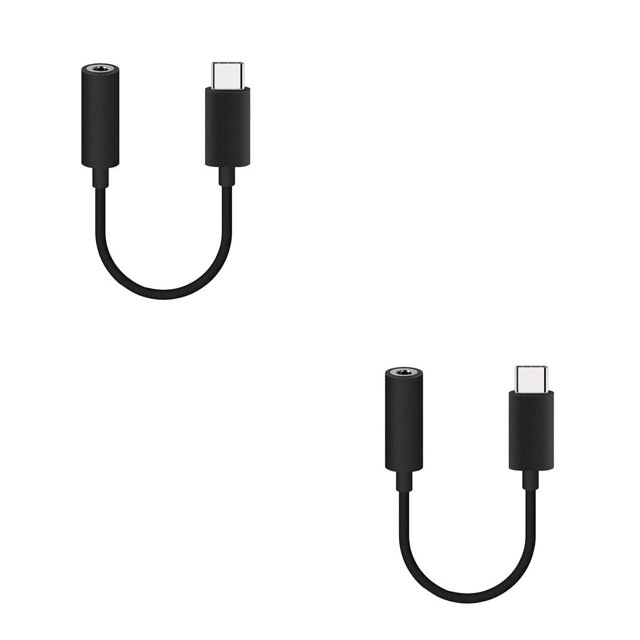 Kearding Cable de audio USB tipo C a adaptador de conector de auriculares AUX de 3,5 mm Negro 10cm 2Conjunto