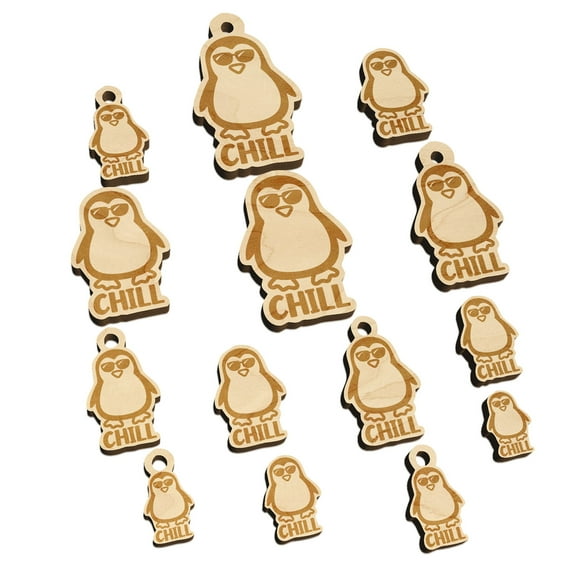 Penguin Chill Wood Mini Charms Shapes DIY Craft Jewelry - No Hole - 25mm (7pcs)