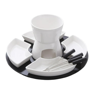 deevoka Chocolate Fondue Pot,Melt Hot Pot Bowl Set and 4 Dishes,Home Tea Light Candle Fondue Set for Chocolate,Butter,Caramel (White)