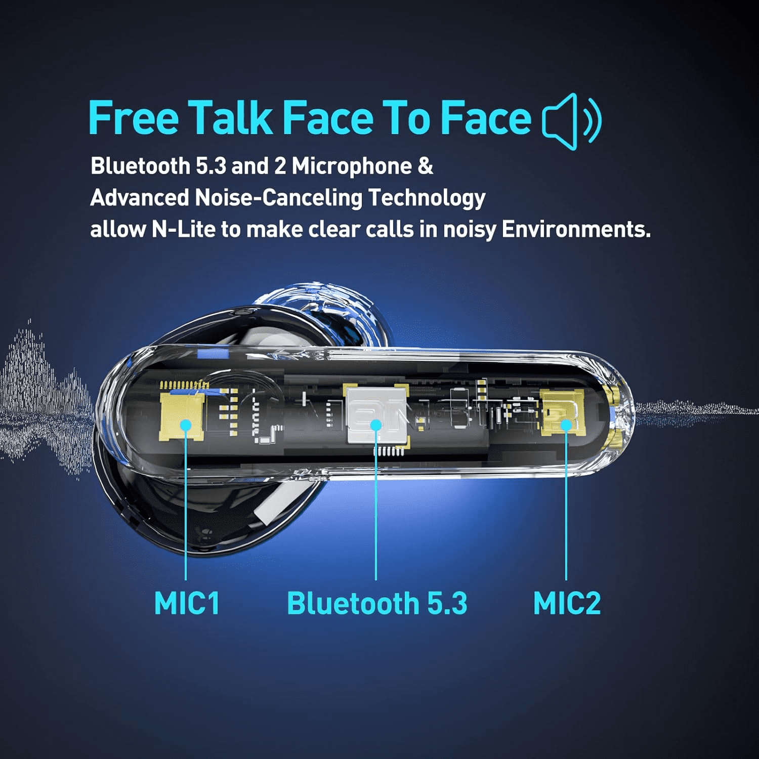 Monster N-Lite Clear Talk Wireless Earbuds Bluetooth 5.3 Headphones, IPX8 Waterproof in-Ear Stereo Earphones 60H Playtime, with Fast Charging for Sport, Bright Silver