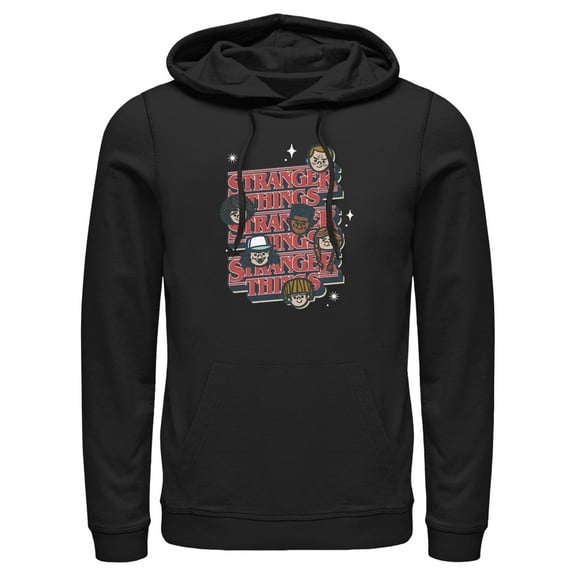 Netflix Men's Stranger Things The Gang Cartoon Logo Pull Over Hoodie Black Large