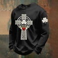 thumbnail image 2 of IWRICH Men's St Patrick's Day Shamrock Celtic Knot Cross Print Waffle Sweatshirt Shamrock Tops Black XXXXL, 2 of 3