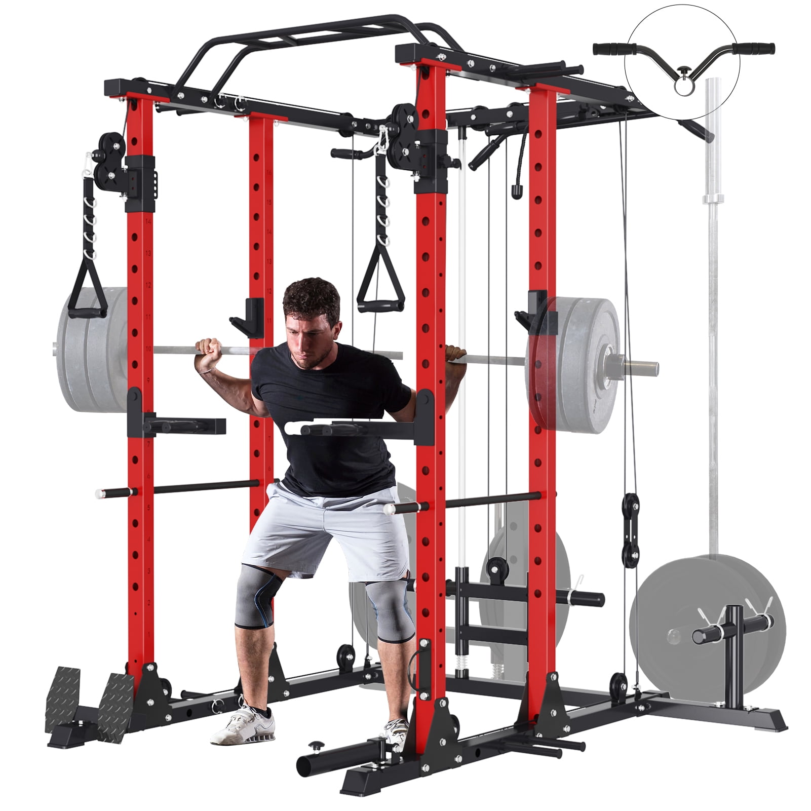 MJDB Power Cage, 1500lbs Squat Rack with Cable Crossover Machine, Multi