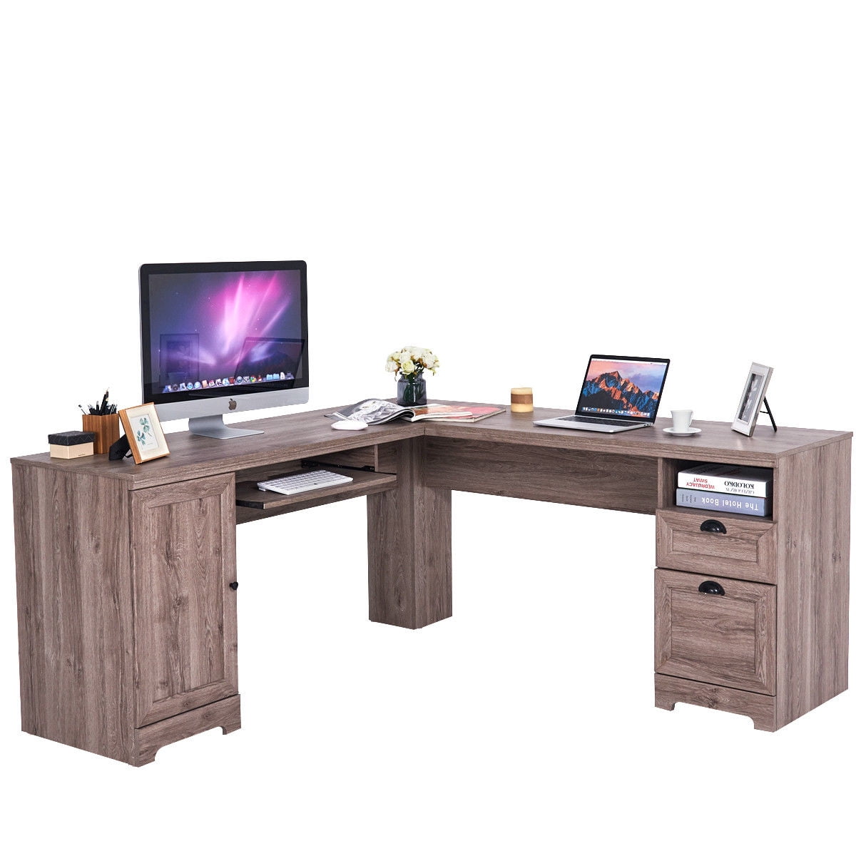 Costway L-Shaped Corner Computer Desk Writing Table Study Workstation w/ Drawers Storage - Walmart.com Costway L-Shaped Corner Computer Desk Writing Table Study Workstation w/ Drawers Storage - Walmart.com