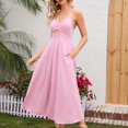 thumbnail image 2 of Robes d'Été à Bretelles Spaghetti pour Femmes Décontractées Sans Manches à Col en V avec Découpes, Fente Haute, Robe Maxi de Plage avec Poches, 2 of 7